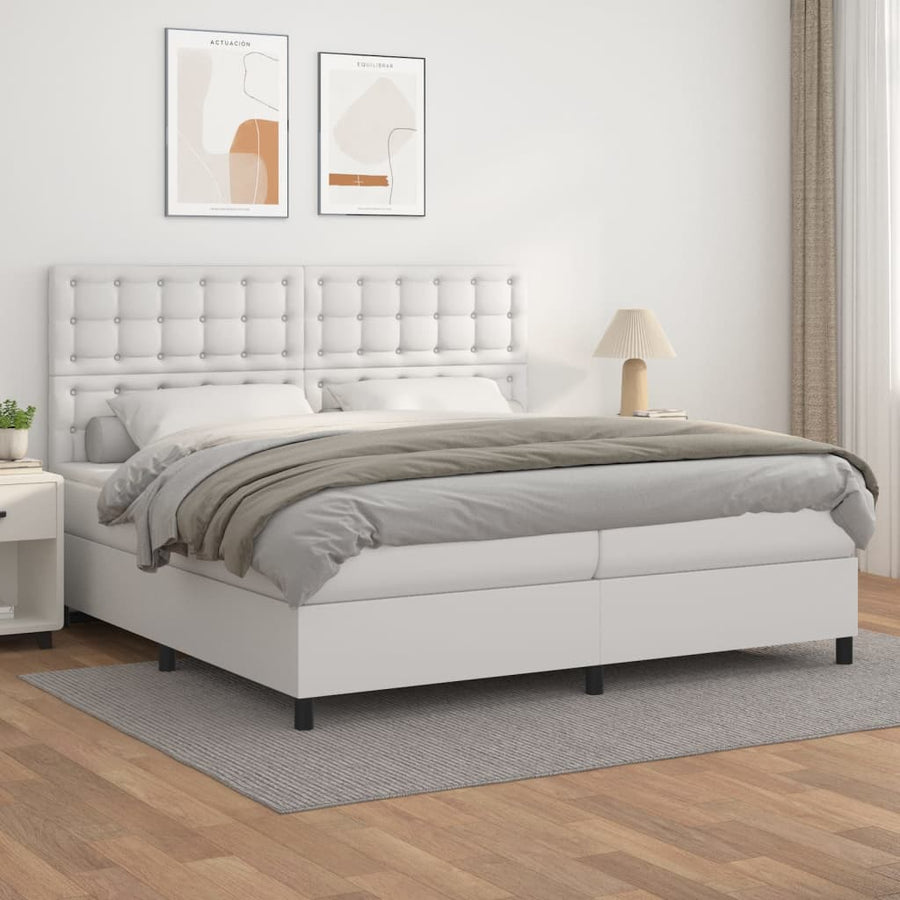 Boxspring Met Matras Kunstleer Wit 200 x 200 cm Knopen