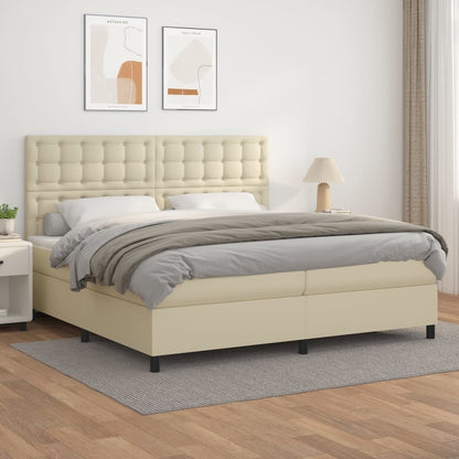 Boxspring met matras kunstleer crèmekleurig 200x200 cm