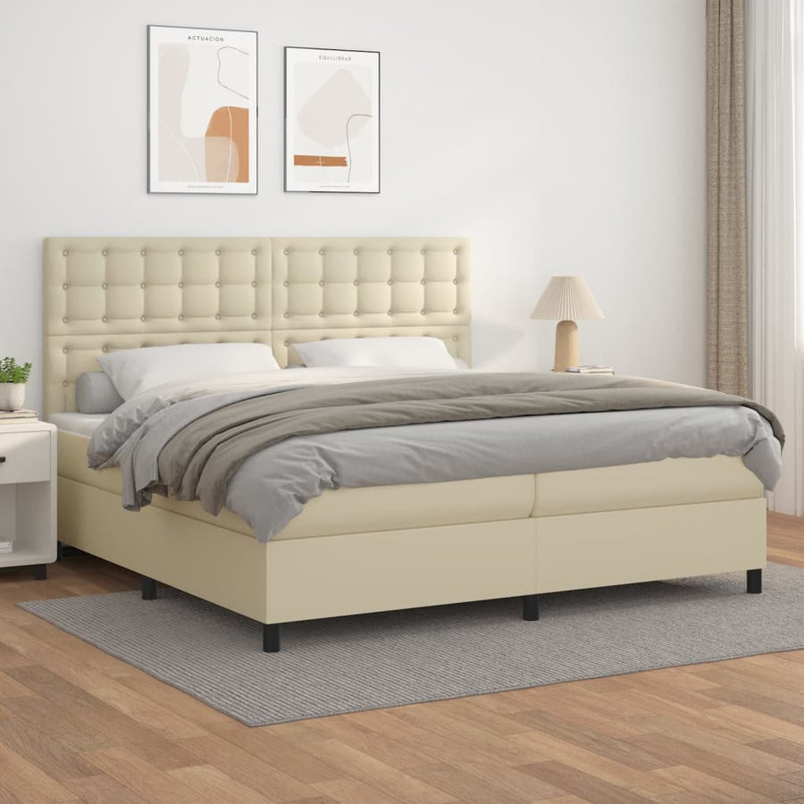 Boxspring met matras kunstleer crèmekleurig 200x200 cm
