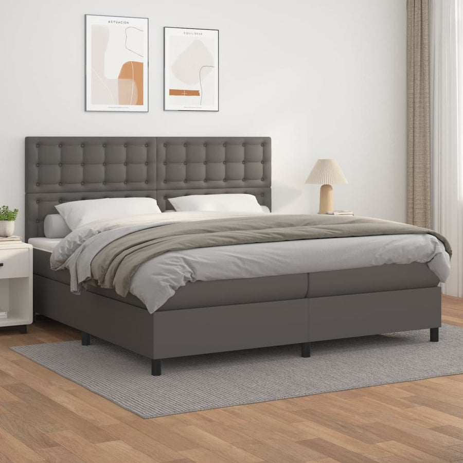 Boxspring Met Matras Kunstleer Grijs 200 x 200 cm Knopen