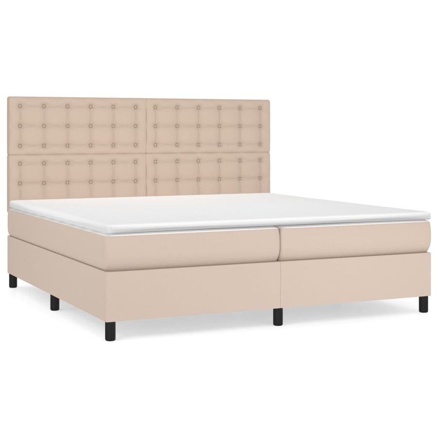 Boxspring Met Matras Kunstleer Kleurig Cappuccino 200 x 200 cm Knopen