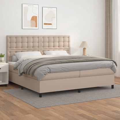 Boxspring Met Matras Kunstleer Kleurig Cappuccino 200 x 200 cm Knopen
