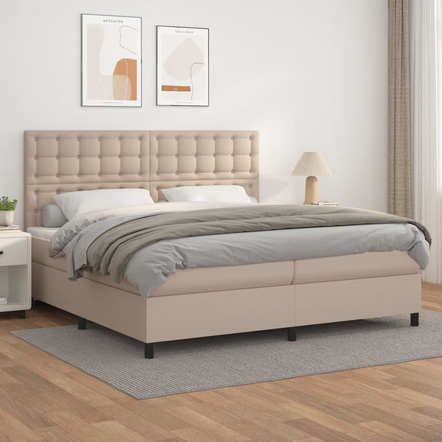 Boxspring Met Matras Kunstleer Kleurig Cappuccino 200 x 200 cm Knopen