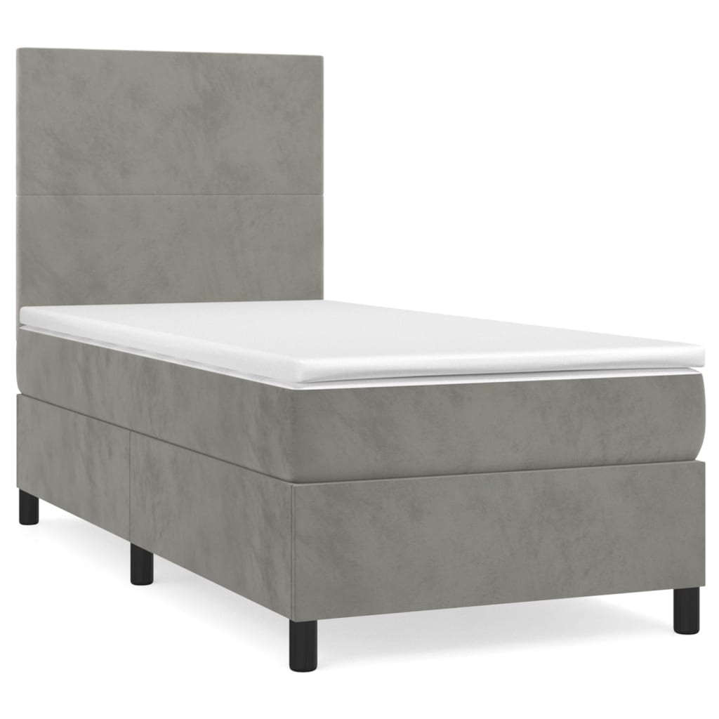 Boxspring Met Matras Fluweel Lichtgrijs 80 x 200 cm Effen ontwerp