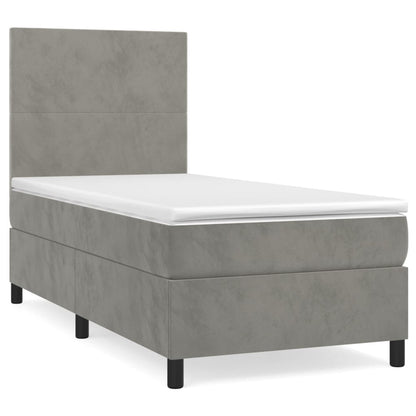 Boxspring Met Matras Fluweel Lichtgrijs 80 x 200 cm Effen ontwerp