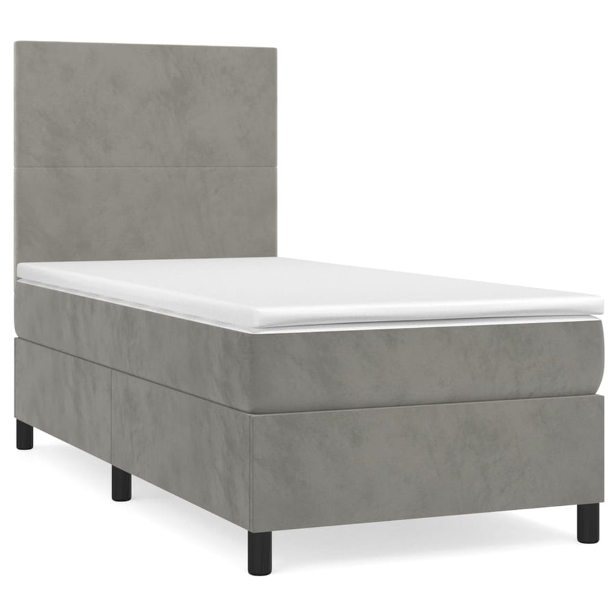 Boxspring Met Matras Fluweel Lichtgrijs 80 x 200 cm Effen ontwerp