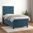 Boxspring Met Matras Fluweel Donkerblauw 90X190 Cm Donkerblauw 90 x 190 cm Effen ontwerp