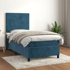 Boxspring Met Matras Fluweel Donkerblauw 90X200 Cm Donkerblauw 90 x 200 cm Effen ontwerp