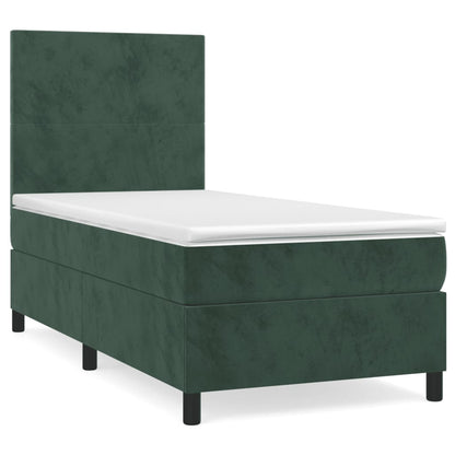 Boxspring met matras fluweel donkergroen 100x200 cm 100 x 200 cm Donkergroen
