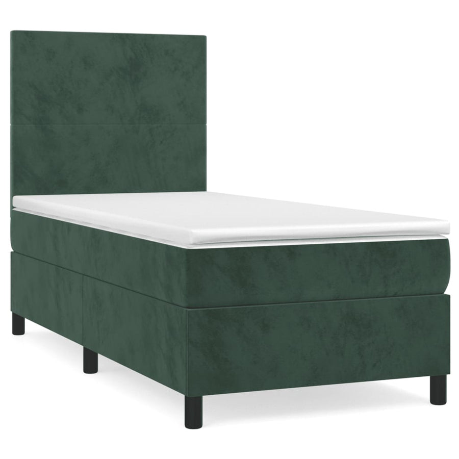 Boxspring met matras fluweel donkergroen 100x200 cm 100 x 200 cm Donkergroen