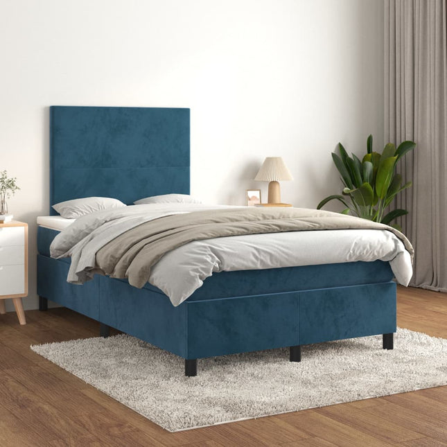 Boxspring met matras fluweel donkerblauw 120x200 cm 120 x 200 cm Effen ontwerp