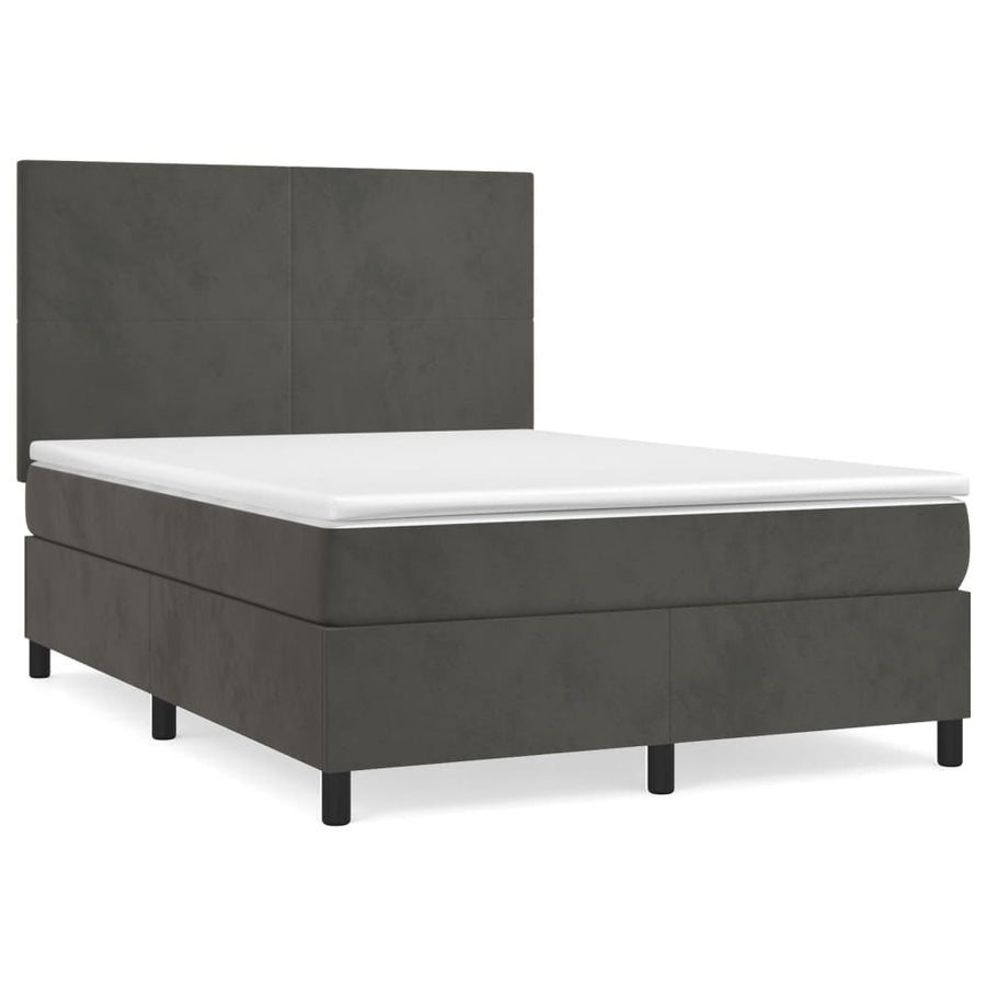Boxspring Met Matras Fluweel Donkergrijs 140 x 190 cm Effen ontwerp