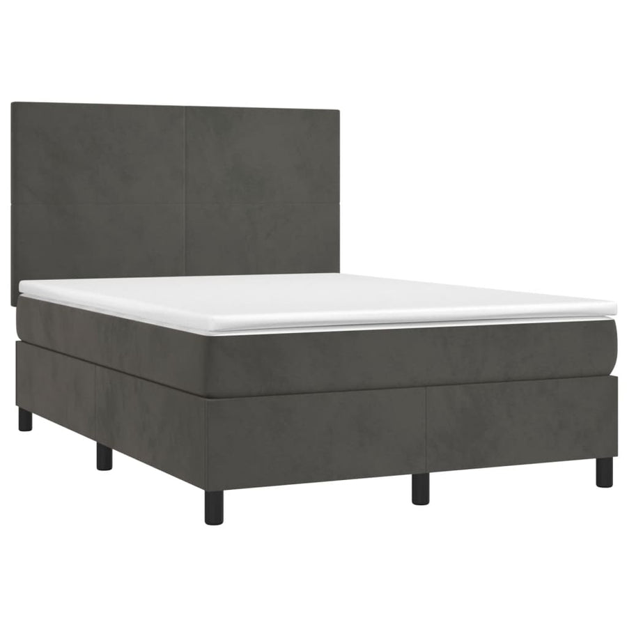 Boxspring Met Matras Fluweel Donkergrijs 140 x 190 cm Effen ontwerp