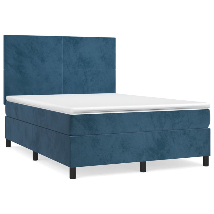 Boxspring Met Matras Fluweel Donkerblauw 140 x 190 cm Effen ontwerp