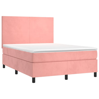 Boxspring Met Matras Fluweel Roze 140 x 190 cm Effen ontwerp