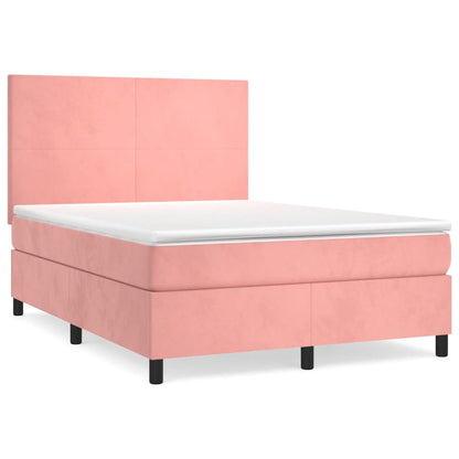Boxspring Met Matras Fluweel Roze 140X200 Cm Roze 140 x 200 cm Effen ontwerp