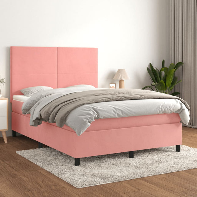 Boxspring Met Matras Fluweel Roze 140X200 Cm Roze 140 x 200 cm Effen ontwerp