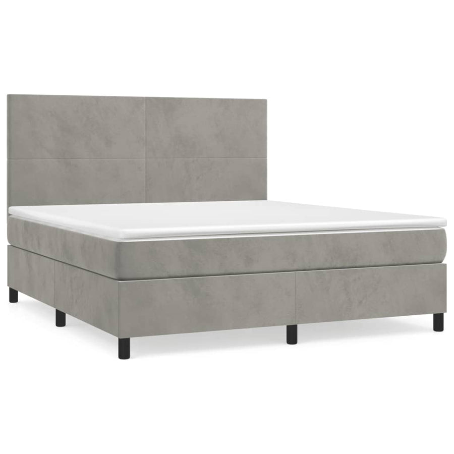 Boxspring Met Matras Fluweel Lichtgrijs 160 x 200 cm Effen ontwerp