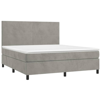 Boxspring Met Matras Fluweel Lichtgrijs 160 x 200 cm Effen ontwerp