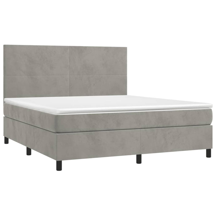 Boxspring Met Matras Fluweel Lichtgrijs 160 x 200 cm Effen ontwerp