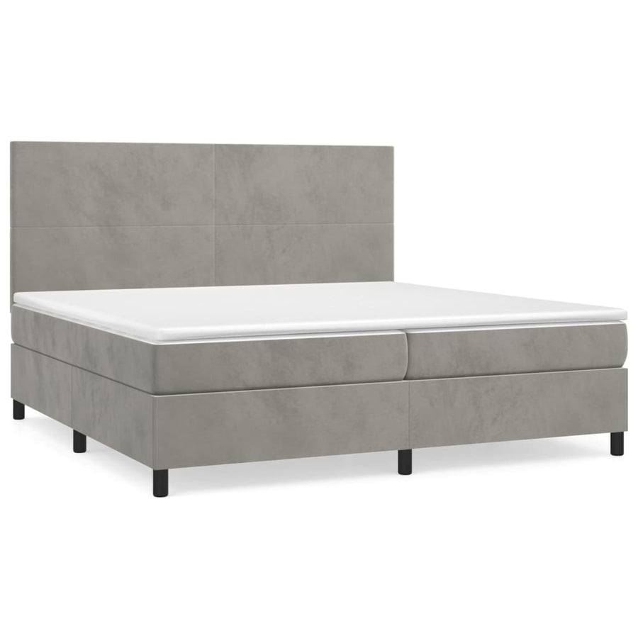 Boxspring Met Matras Fluweel Lichtgrijs 200 x 200 cm Effen ontwerp