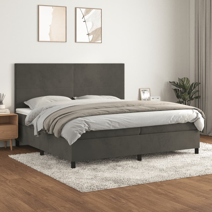Boxspring Met Matras Fluweel Donkergrijs 200 x 200 cm Effen ontwerp