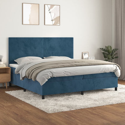 Boxspring met matras fluweel donkerblauw 200x200 cm 200 x 200 cm Effen ontwerp