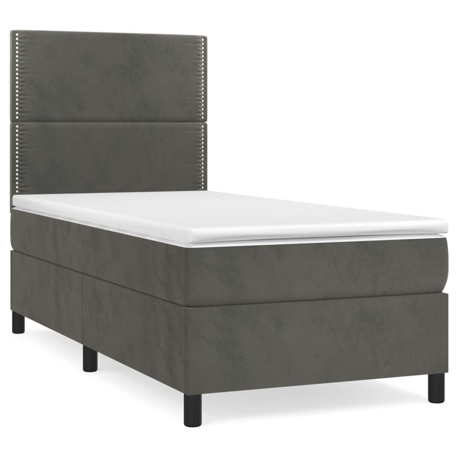 Boxspring Met Matras Fluweel Donkergrijs 80 x 200 cm Effen met spijkers