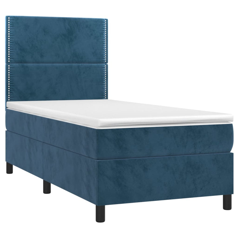 Boxspring met matras fluweel donkerblauw 80x200 cm 80 x 200 cm Effen met spijkers
