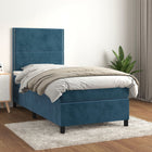 Box spring bed with velvet dark blue mattress 80x200 cm