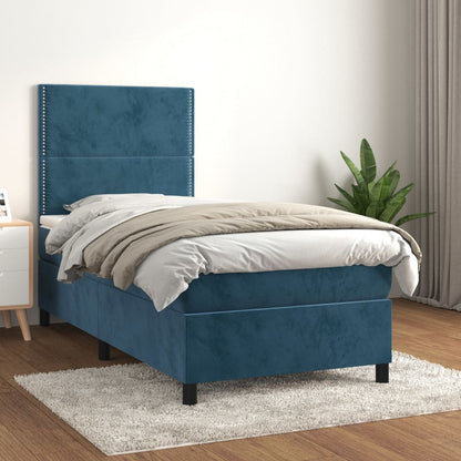 Boxspring met matras fluweel donkerblauw 80x200 cm 80 x 200 cm Effen met spijkers