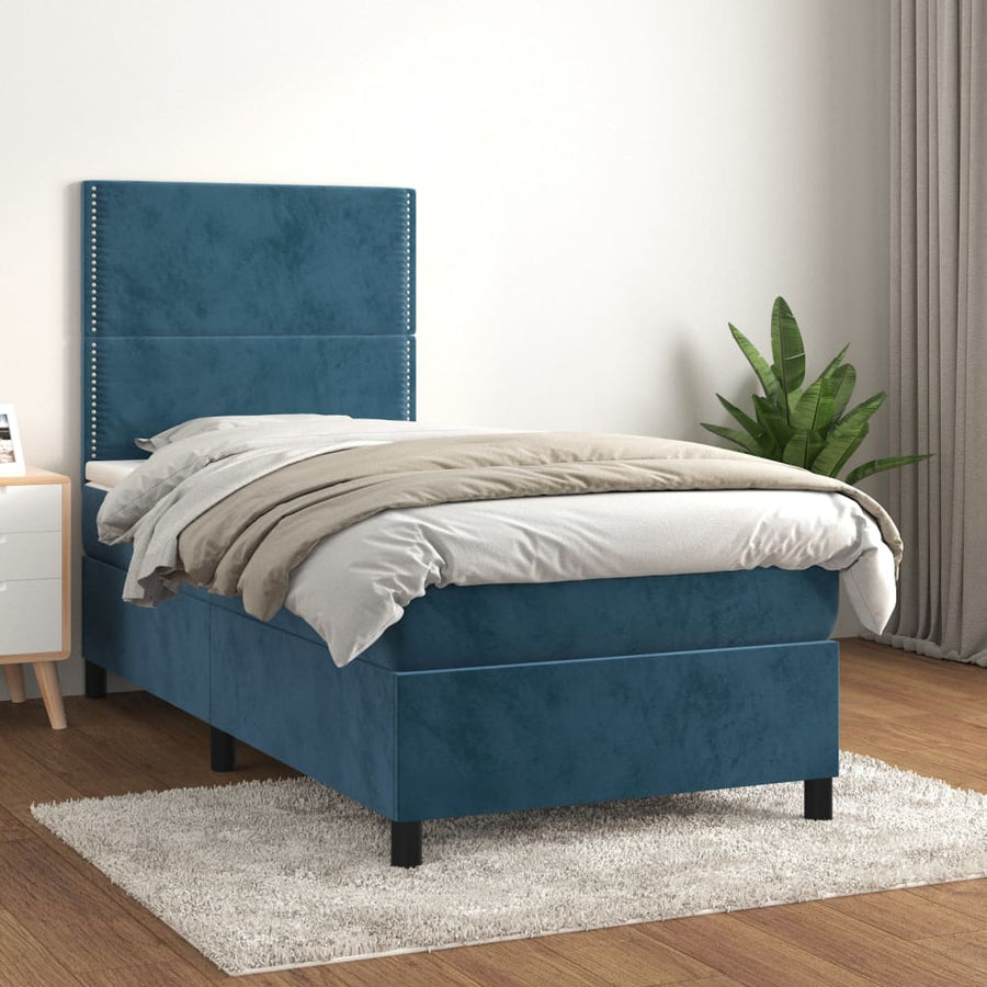 Boxspring met matras fluweel donkerblauw 80x200 cm 80 x 200 cm Effen met spijkers