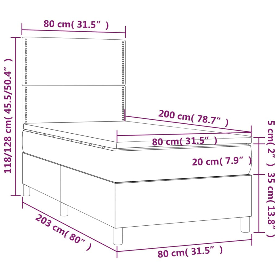 Boxspring Met Matras Fluweel Roze 80 x 200 cm Effen met spijkers