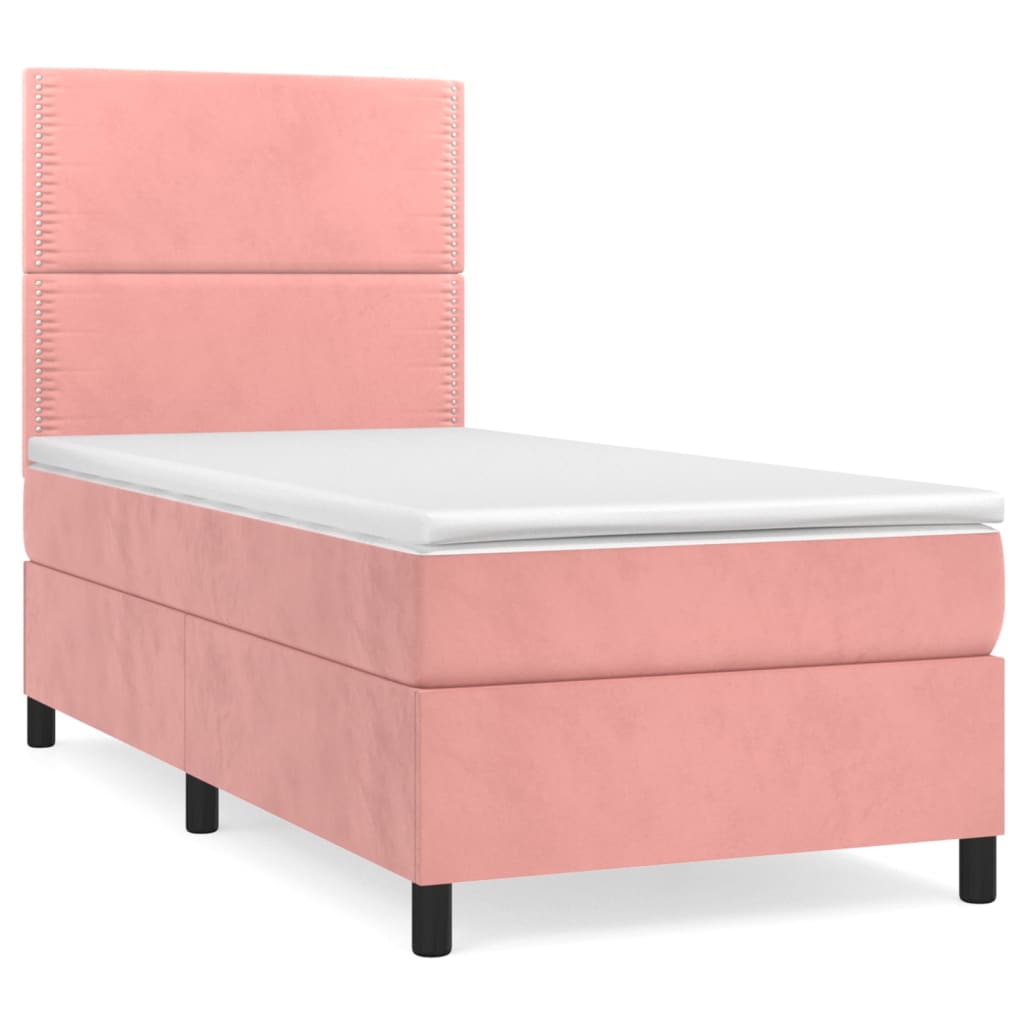 Boxspring Met Matras Fluweel Roze 100 x 200 cm Effen met spijkers