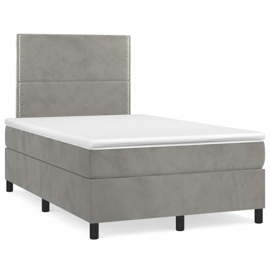 Boxspring Met Matras Fluweel Lichtgrijs 120 x 200 cm Effen met spijkers