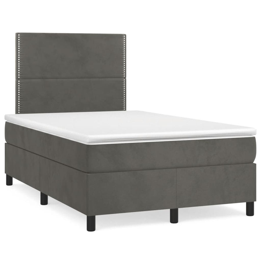 Boxspring Met Matras Fluweel Donkergrijs 120 x 200 cm Effen met spijkers