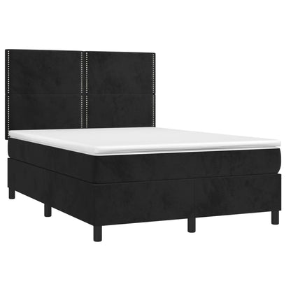 Boxspring Met Matras Fluweel Zwart 140 x 190 cm Effen met spijkers