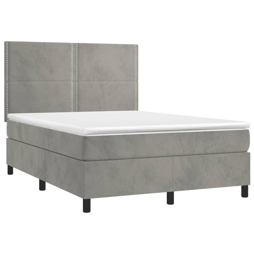 Boxspring Met Matras Fluweel Lichtgrijs 140 x 200 cm Effen met spijkers