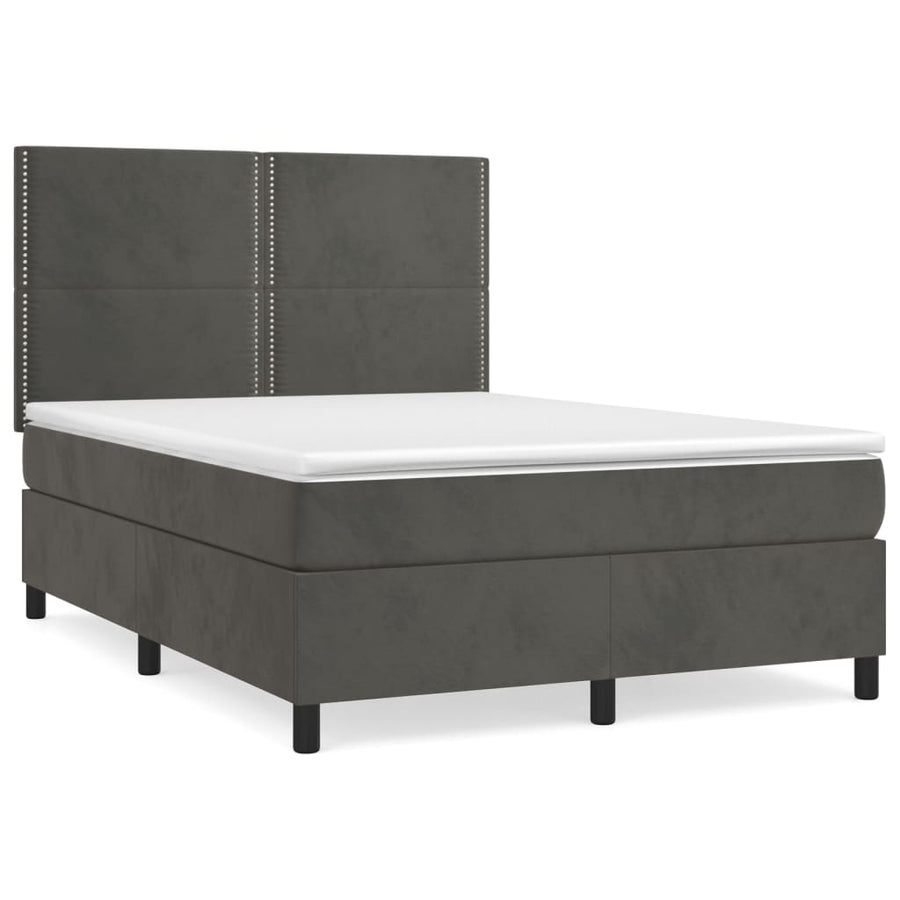 Boxspring Met Matras Fluweel Donkergrijs 140 x 200 cm Effen met spijkers