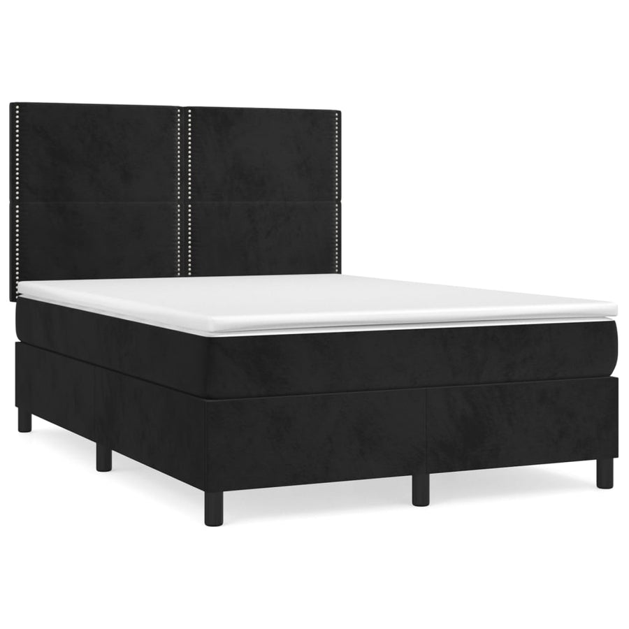 Boxspring Met Matras Fluweel Zwart 140 x 200 cm Effen met spijkers