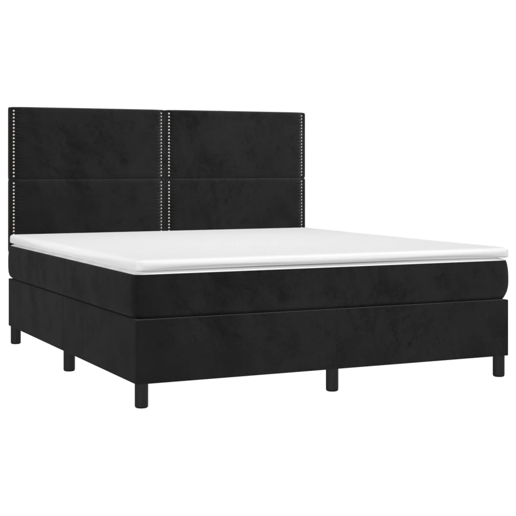 Boxspring Met Matras Fluweel Zwart 160 x 200 cm Effen met spijkers