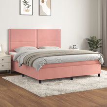 Boxspring Met Matras Fluweel Roze 160 x 200 cm Effen met spijkers