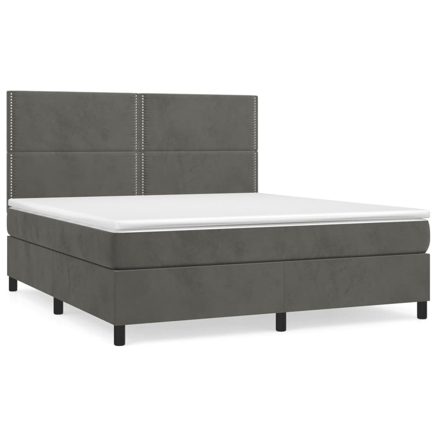 Boxspring Met Matras Fluweel Donkergrijs 180 x 200 cm Effen met spijkers