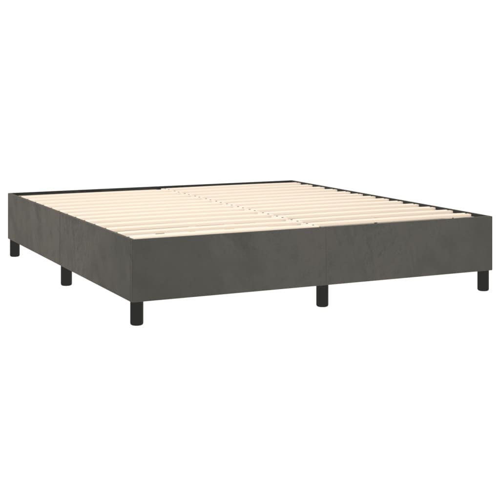 Boxspring Met Matras Fluweel Donkergrijs 180 x 200 cm Effen met spijkers