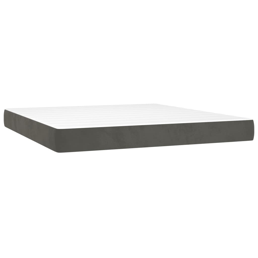 Boxspring Met Matras Fluweel Donkergrijs 180 x 200 cm Effen met spijkers