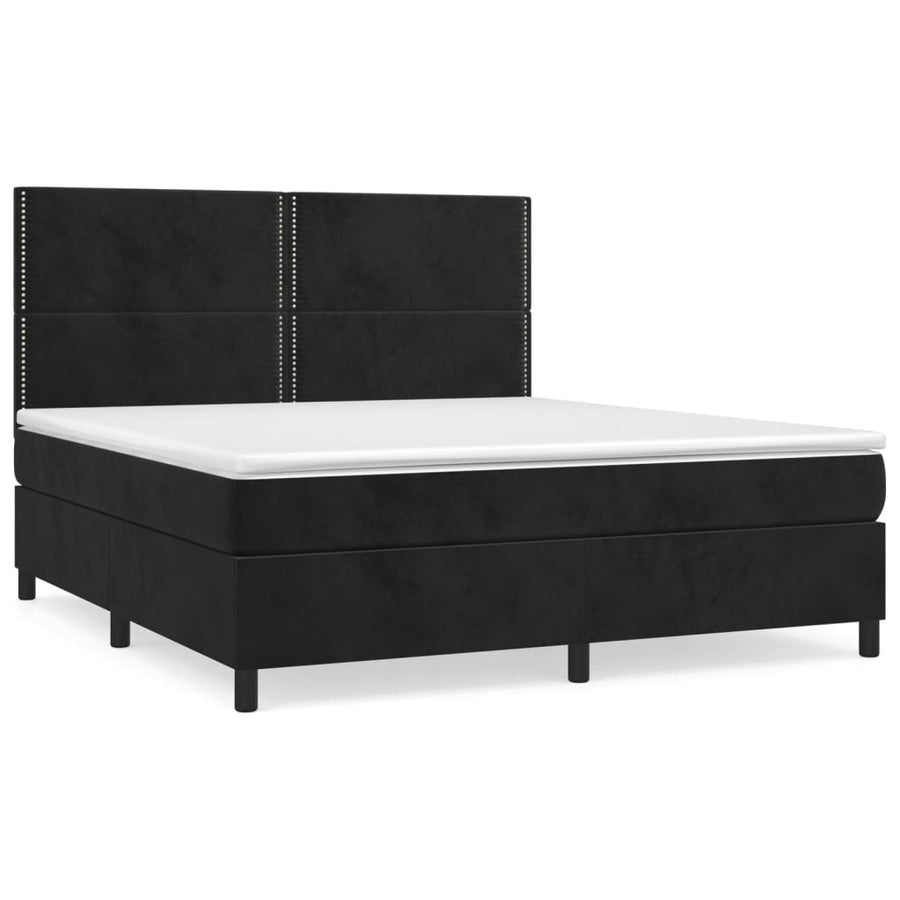 Boxspring Met Matras Fluweel Zwart 180 x 200 cm Effen met spijkers