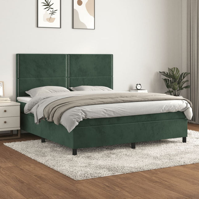 Boxspring met matras fluweel donkergroen 180x200 cm 180 x 200 cm Donkergroen