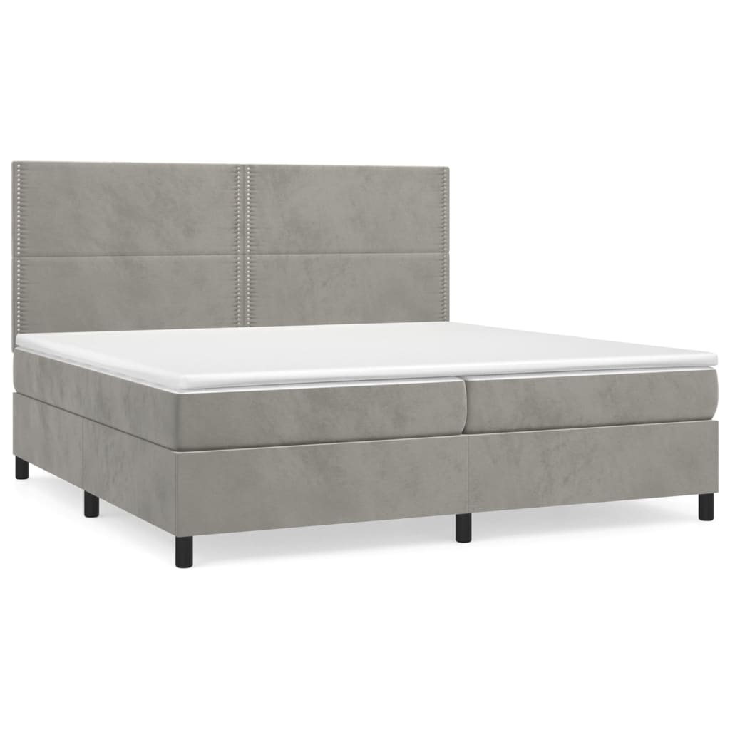 Boxspring Met Matras Fluweel Lichtgrijs 200 x 200 cm Effen met spijkers