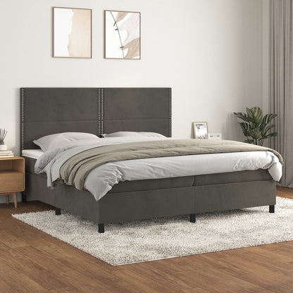Boxspring Met Matras Fluweel Donkergrijs 200 x 200 cm Effen met spijkers