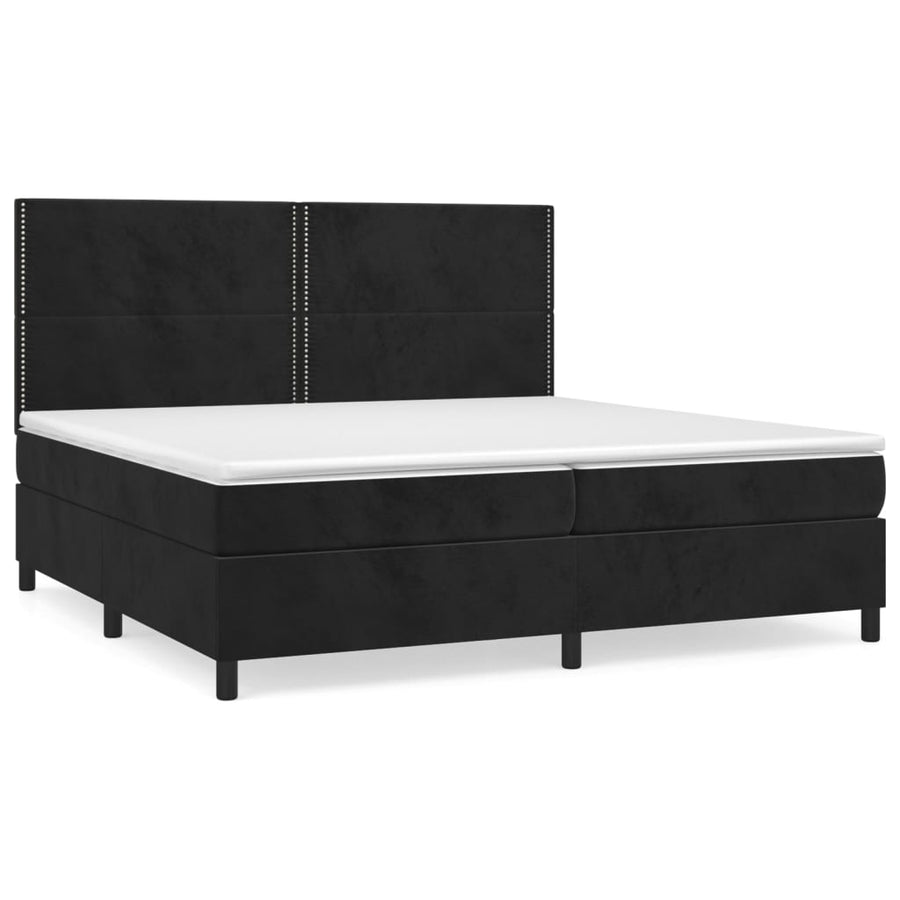 Boxspring Met Matras Fluweel Zwart 200 x 200 cm Effen met spijkers